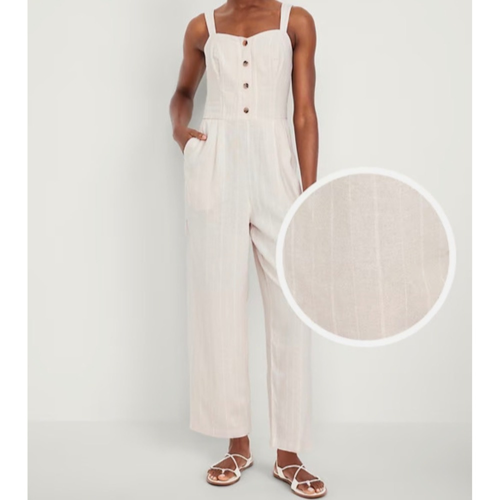 Old Navy Cream Linen‎ Neutral Sleeveless Pinstripe Jumpsuit Women's Size XL
